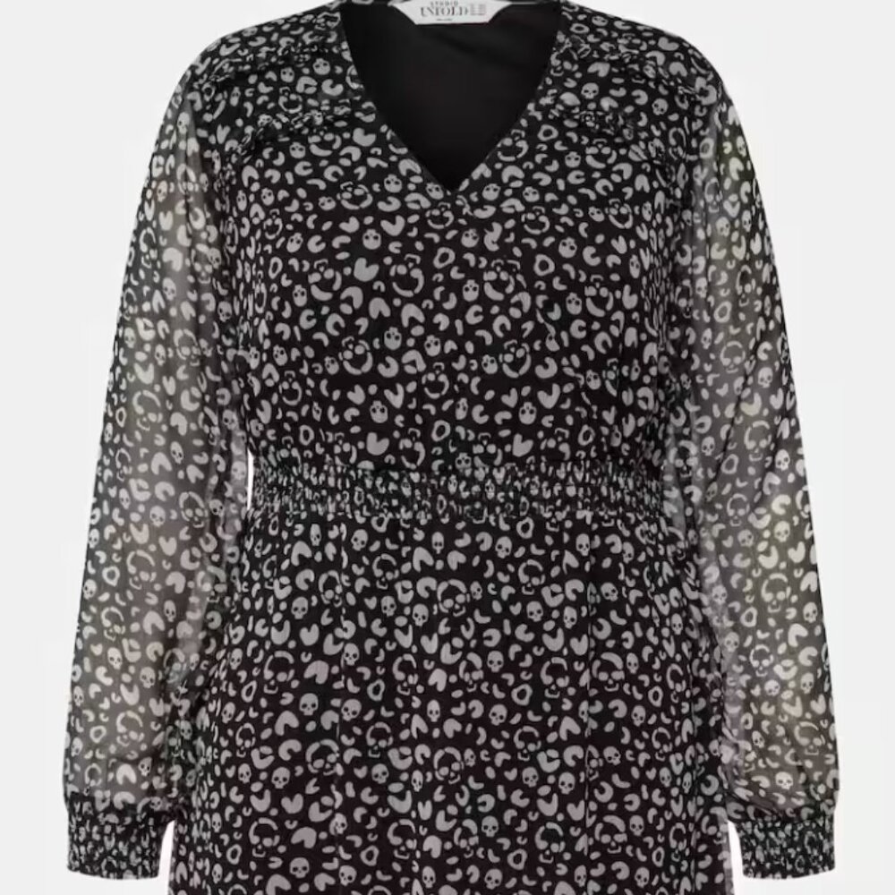 Skull Leopard Print Sheer Layered Maxi Dress